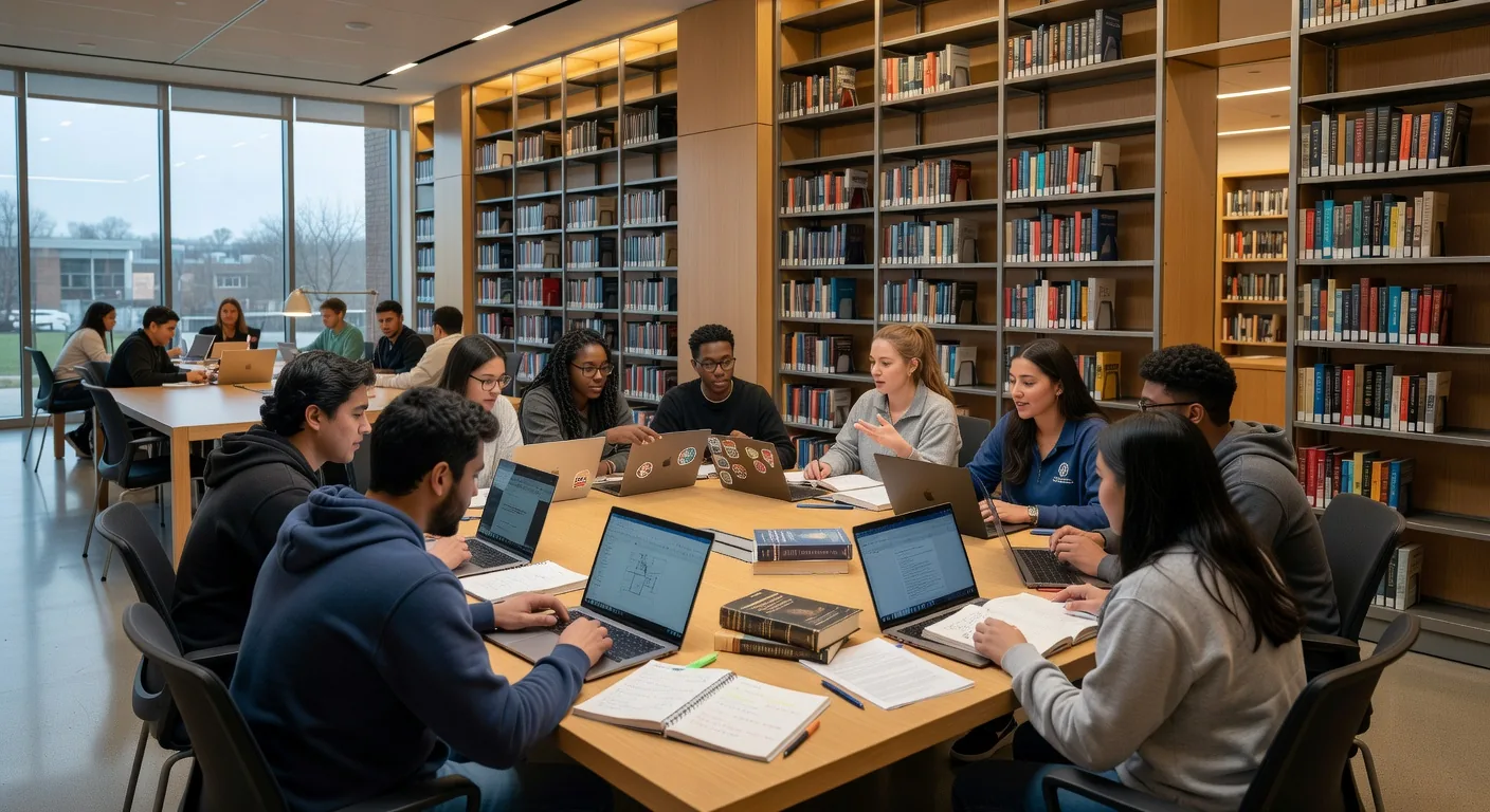 Students studying together in a supportive learning environment, representing the Fabrix Noltav community